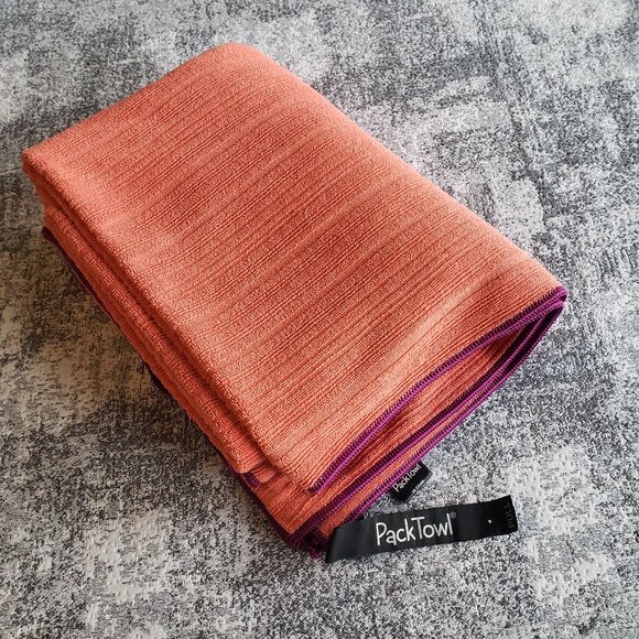 Luxe Pack Towl Yoga Gym Fitness Beach Microfiber Quick Dry Towel Orange + Purple - Picture 1 of 8